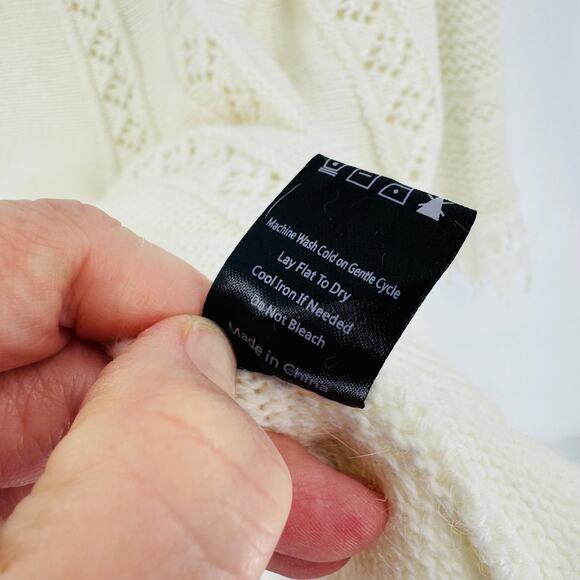 POL Ruffle Trim Rabbit Hair Wool Blend Sweater Beige Boho Cozy Size M Medium - Picture 7 of 10